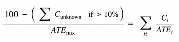 Adjusted ATE mixture calculation formula when unknown ingredients exceed 10 percent