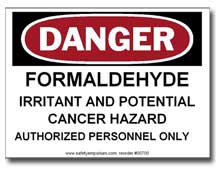 Formaldehyde DANGER sign