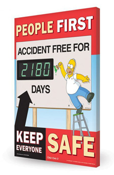 Electronic safety scoreboard with Homer Simpson